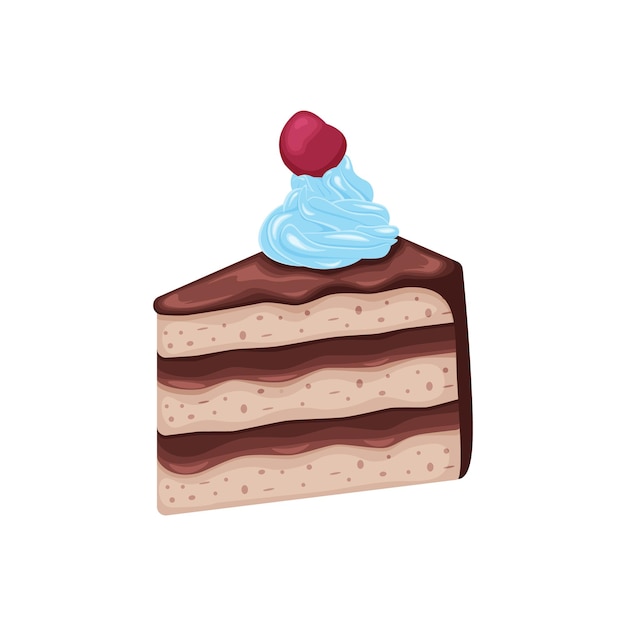 Cake chocoladetaart met kersen en blauwe room cherrychocolade cake zoet dessert vector illustrat