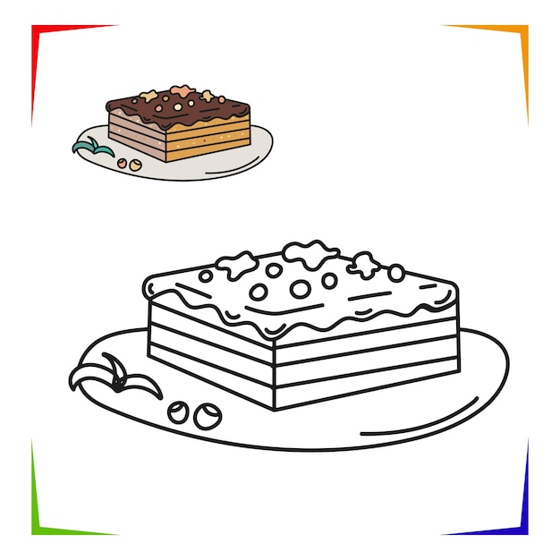 Cake Coloring Page Vector Educational worksheet colored by sample Paint game