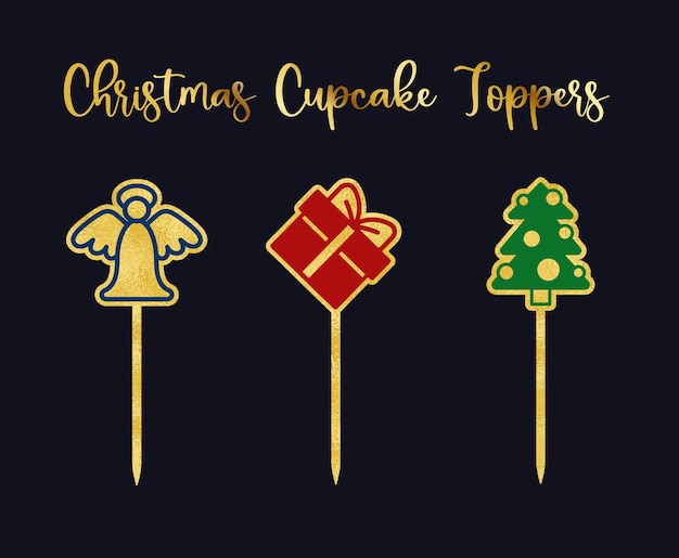 Cake or cupcake toppers vector template with holiday sign silhouette