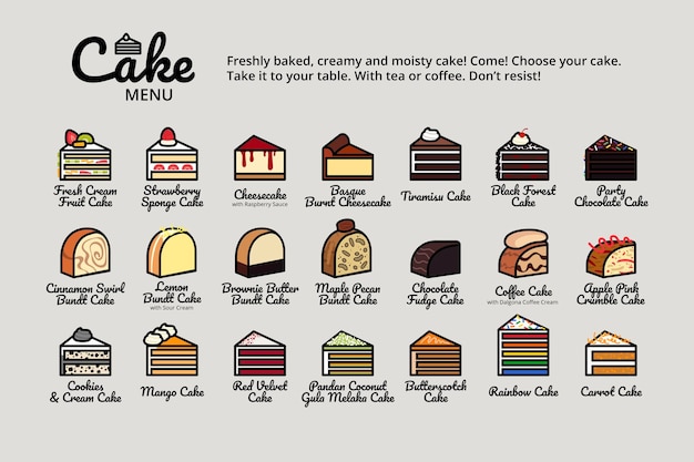 Пакет значков меню десерта торта