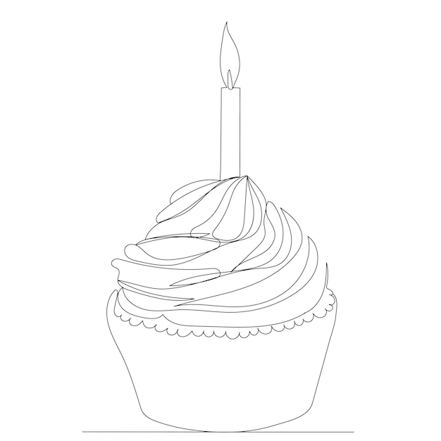 Cake drawing in one continuous line isolated vector