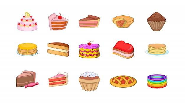 Cake element set. Cartoon set of cake vector elements