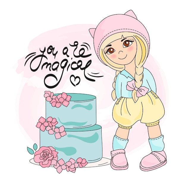 CAKE GIRL Color Vector Illustration Set