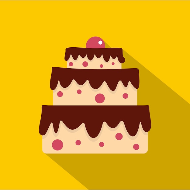 케이크 아이콘 노란색 배경에 고립 된 웹에 대 한 케이크 벡터 아이콘의 평면 그림