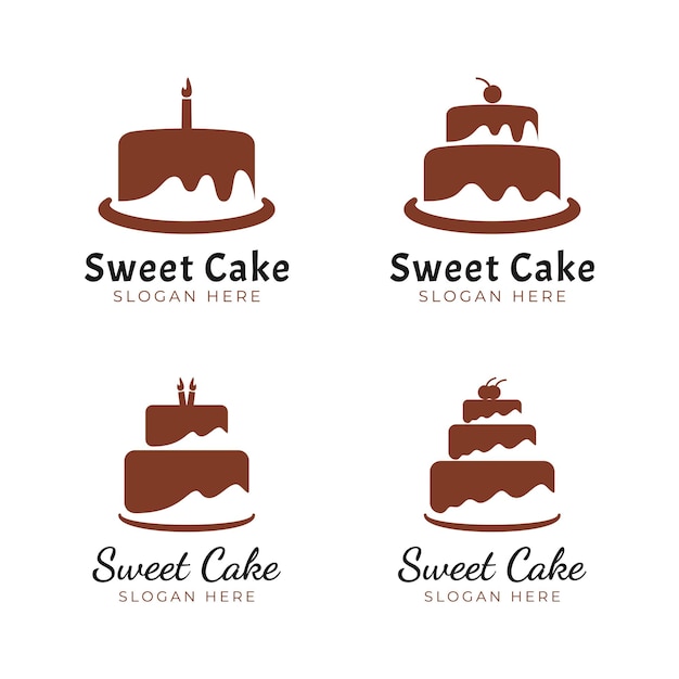 Cake logo collection for birthday or celebrate the event with cherry and candle icon