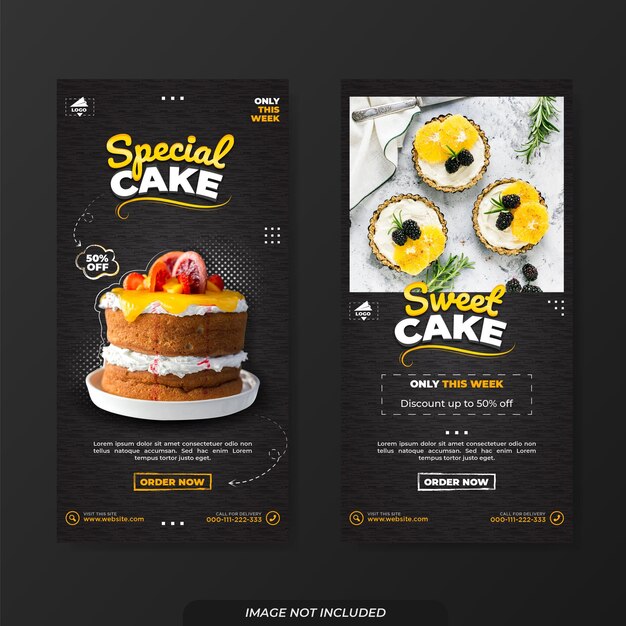Vector cake menu promotion template banner with text effect