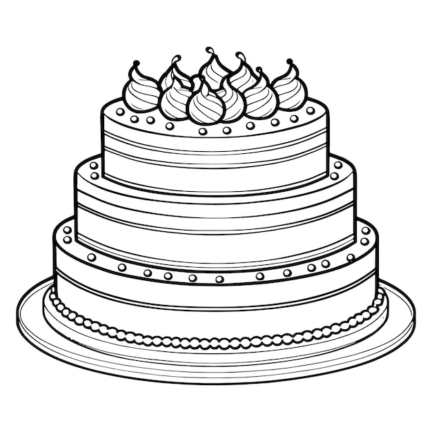 Cake outline kleurpagina illustratie voor kinderen en volwassenen