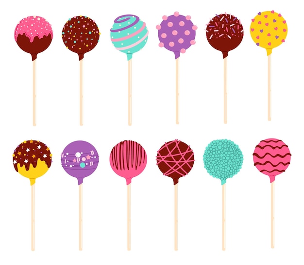 Cake pops and chocolate lollipop candies on sticks