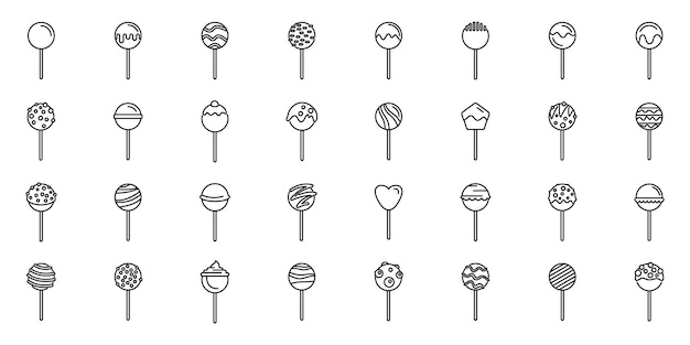 Cake pops iconen set outline vector bar dessert cake bakkerij