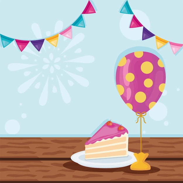 Cake portion and balloon helium poster