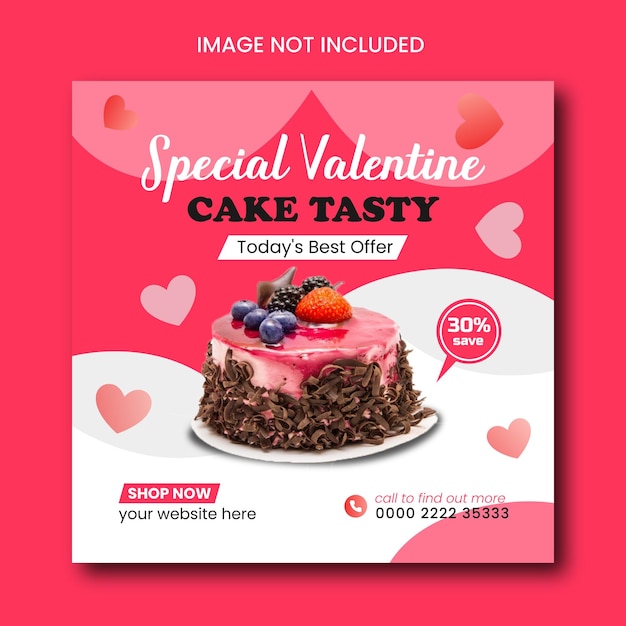 Vendita torta speciale san valentino modello di progettazione di banner per tutti i social media per la promozione 2023