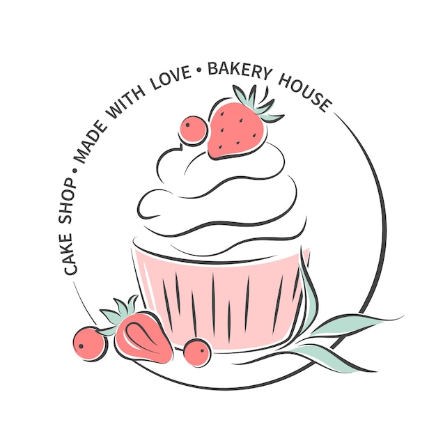 Vector cake shop logo cupcake and berries