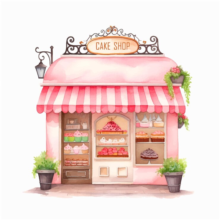 Vector ケーキショップの水彩画イラスト