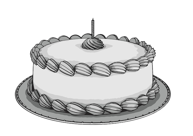 Cake sketch with candle on white background vector