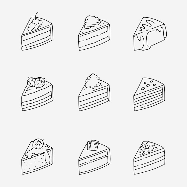 Vector cake slice doodle line vector illustration