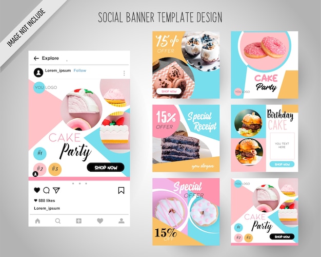 Vector cake social media banners voor digitale marketing