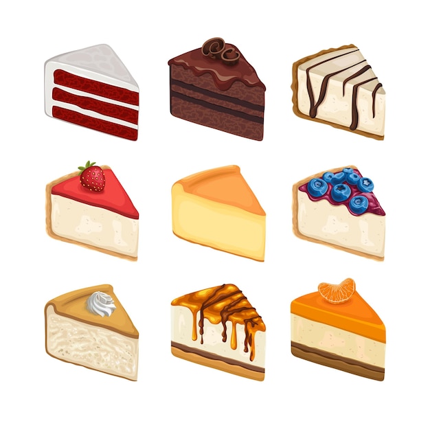 Cake Sweet Food Dessert Gateau Vector Set Illustration