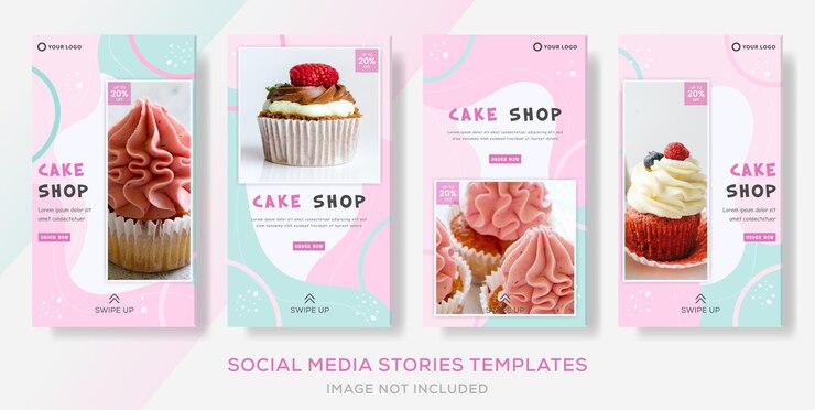 ケーキスイーツショップカラフルなバナーコレクションストーリー投稿