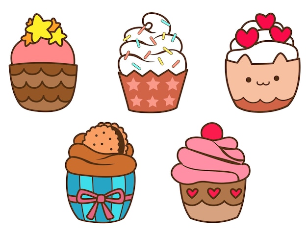 Vector cake and sweets sticker set cupcake and pastry icons