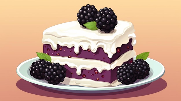 Vector a cake with berries on it and a blackberry on the top