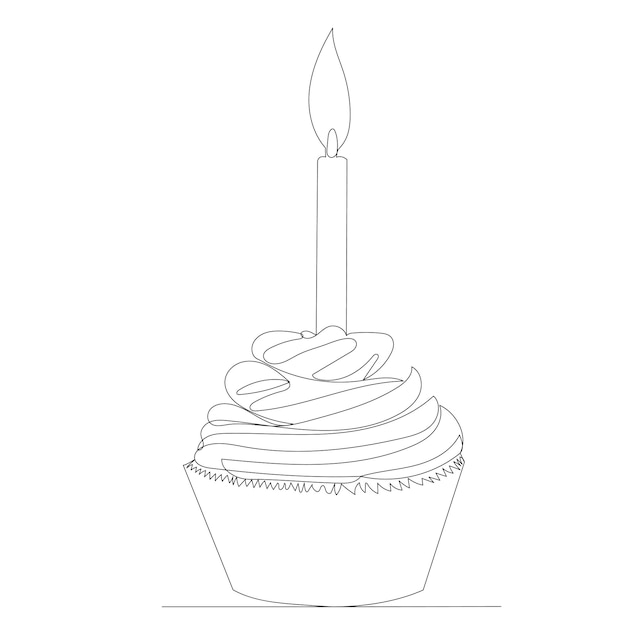 Cake with a candle one continuous line drawing vector sketch