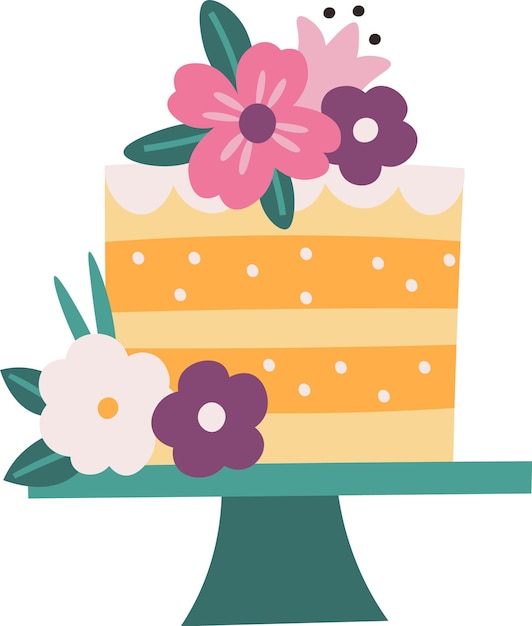 Vector cake with flowers on stand