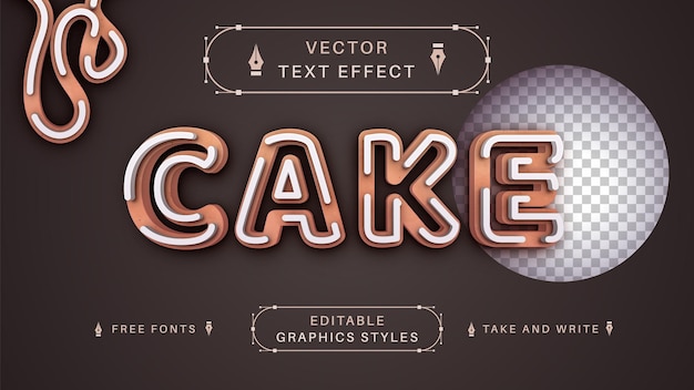 Vettore torta con stile del carattere effetto testo modificabile glassa