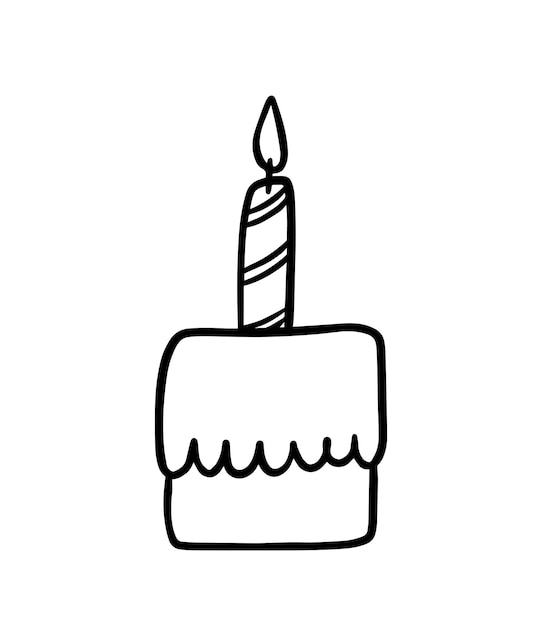 Cake with icing and lit candles birthday celebration doodle linear cartoon coloring