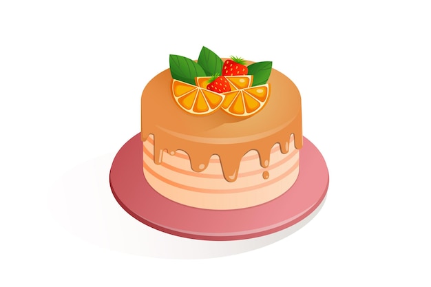 Cake with orange of orange color. Vector flat illustration of cake with oranges.