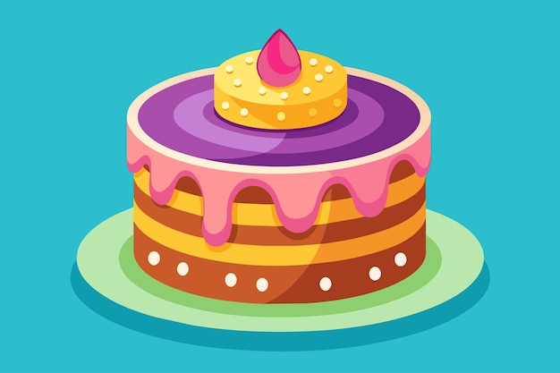 Vector a cake with pink frosting and a purple drizzle on top