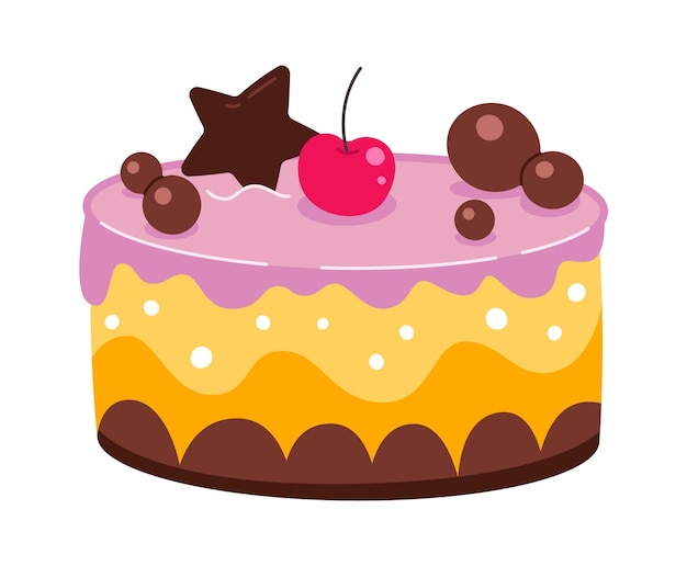 Cake with star flat illustration