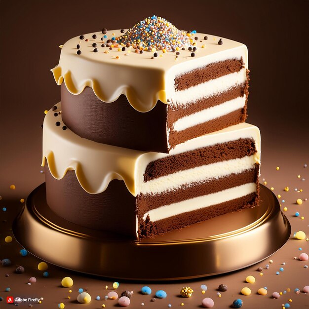 a cake with a star on the top and a gold base with a star on the bottom