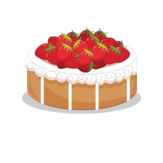 上にストロベリーと白い背景のケーキ