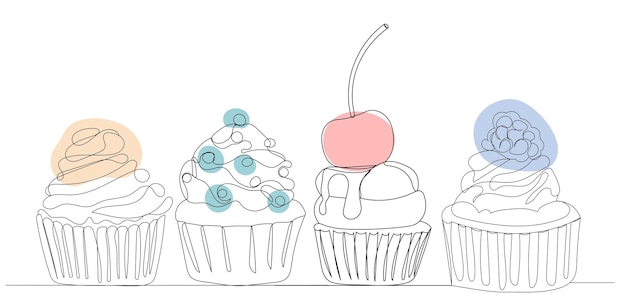 Cakes drawing in one continuous line isolated vector