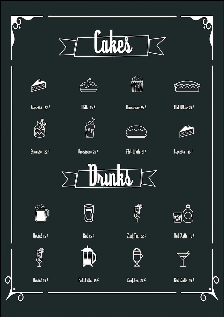 Vector cakes and drinks menu
