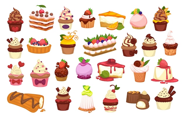 Vector cakes and pastry confectionery sweets and desserts