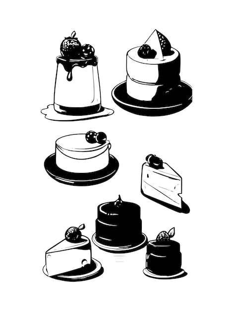 Vector cakes related icons thin vector icon set black and white kit