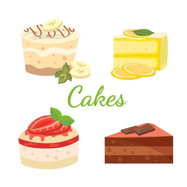 Vector cakes set. vector cartoon illustration