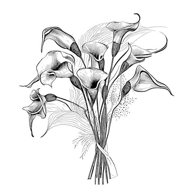 Vector cala lily flower hand drawn sketch illustration