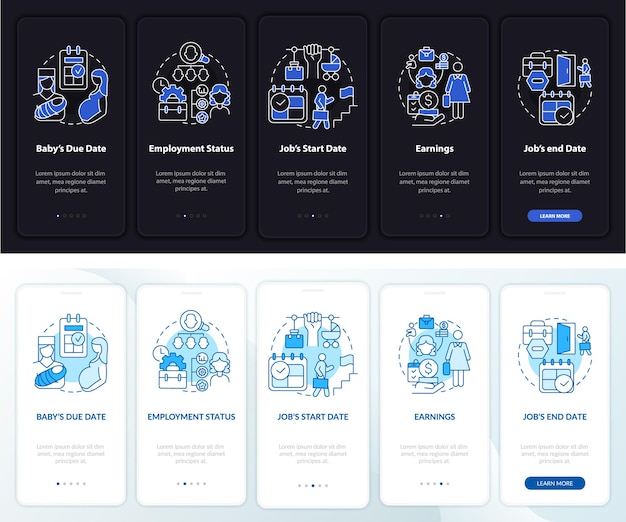 Vector calculate maternity pay day, night onboarding mobileapp page screen