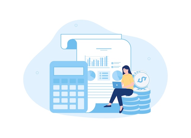 Calcolo dell'illustrazione piatta del concetto di trend delle vendite sul mercato online