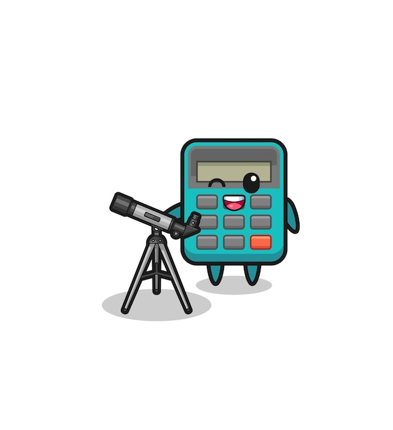 Calculator astronomer mascot with a modern telescope  cute design