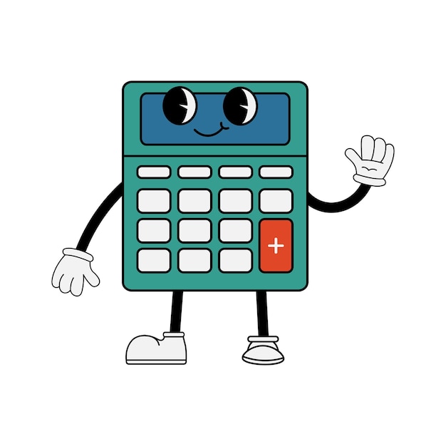 Vector calculator character in 70s cartoon style