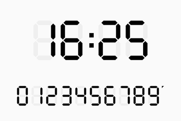 ベクトル 電卓のデジタル数字。デジタル時計の番号が設定されています。ベクトルイラスト