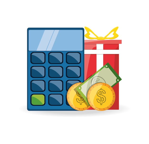 calculator gift and money shopping concept