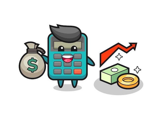 Vector calculator illustration cartoon holding money sack , cute style design for t shirt, sticker, logo element