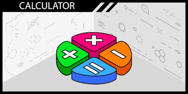 Calculator isometric design icon Vector web illustration 3d colorful concept