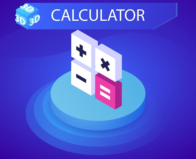 Calculator isometric design icon Vector web illustration 3d colorful concept