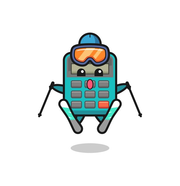 Calculator mascot character as a ski player , cute style design for t shirt, sticker, logo element