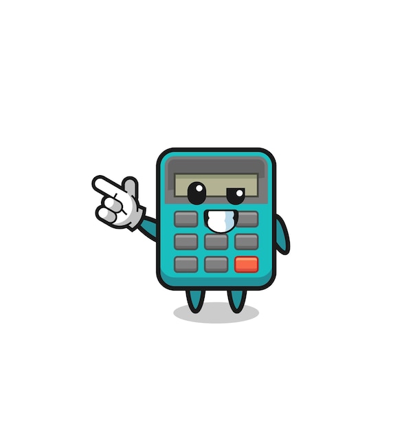 Calculator mascot pointing top left